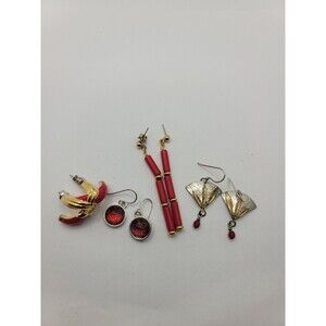 Red Earrings Pierced Lot of Three